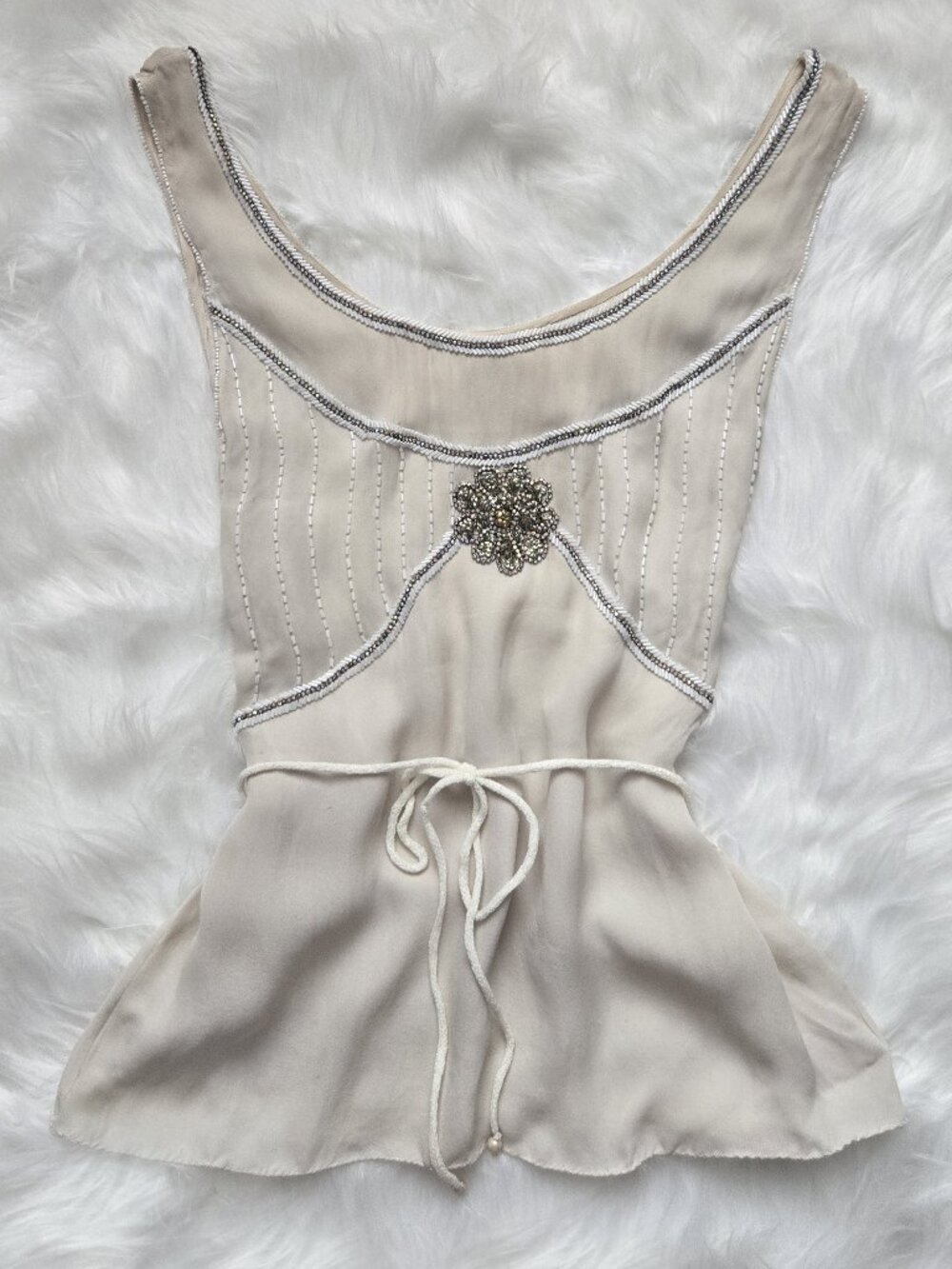 Matthew Williamson Cream Beaded Embellished Tank Top Size Small